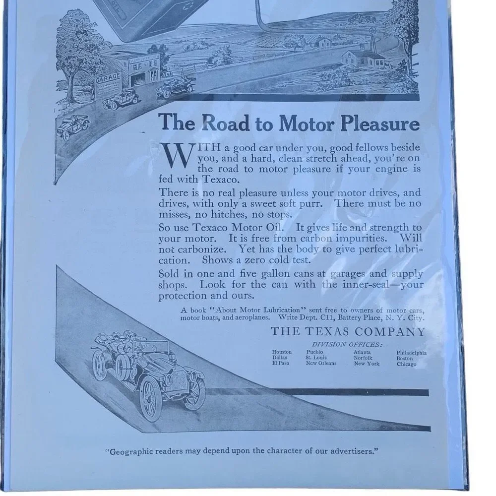 Vintage 1912 Texaco Motor Oil The Road to Motor Pleasure AD Advertisement